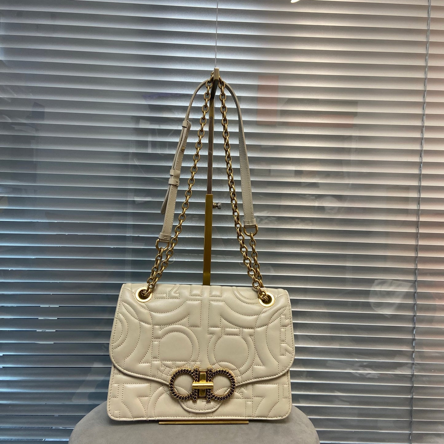FERRAGAMO Gancini Turnlock Flap Bag Gancini Quilted Leather