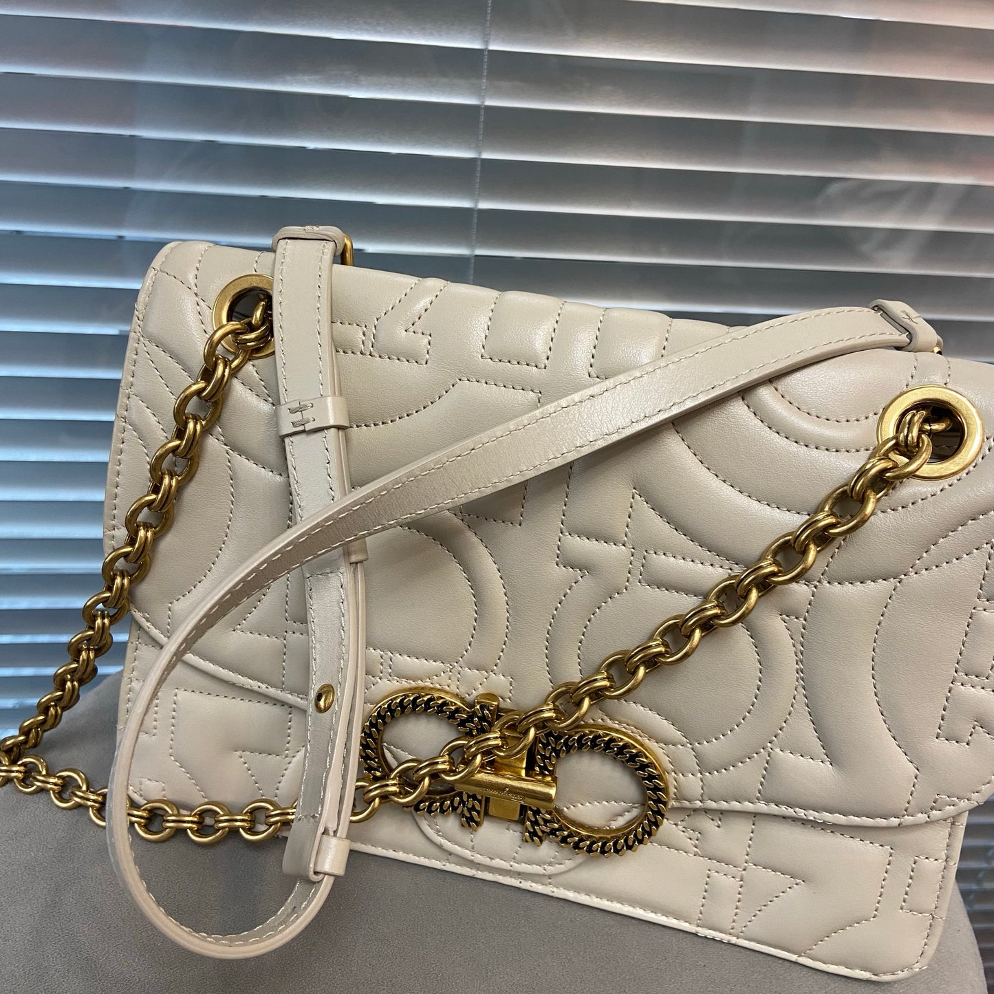FERRAGAMO Gancini Turnlock Flap Bag Gancini Quilted Leather