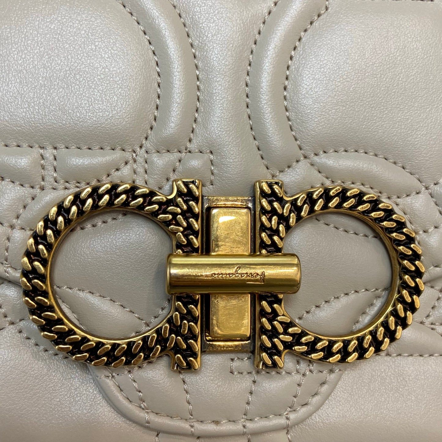 FERRAGAMO Gancini Turnlock Flap Bag Gancini Quilted Leather